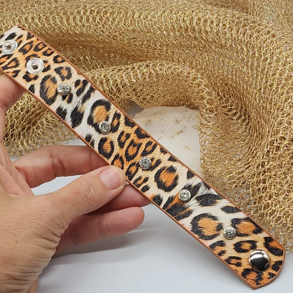 ❤️ Bracelet Animal Print Faux Leather Bracelet Crystals Snapped Adjustable